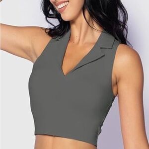 NWT Cropped Padded Comfy Athletic Polo Tank Size Medium Smoke Grey